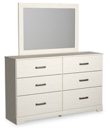 Stelsie Queen Panel Bed with Mirrored Dresser in White - PKG018455