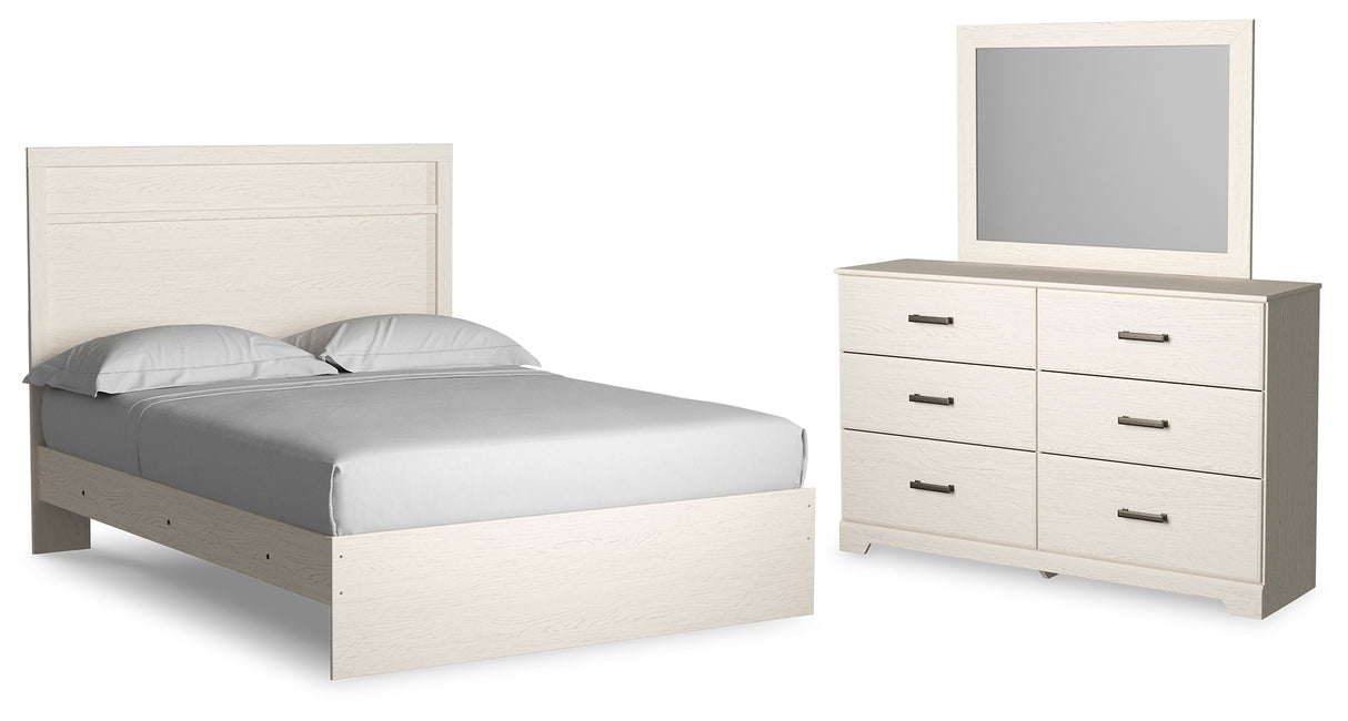 Stelsie Queen Panel Bed with Mirrored Dresser in White - PKG018455