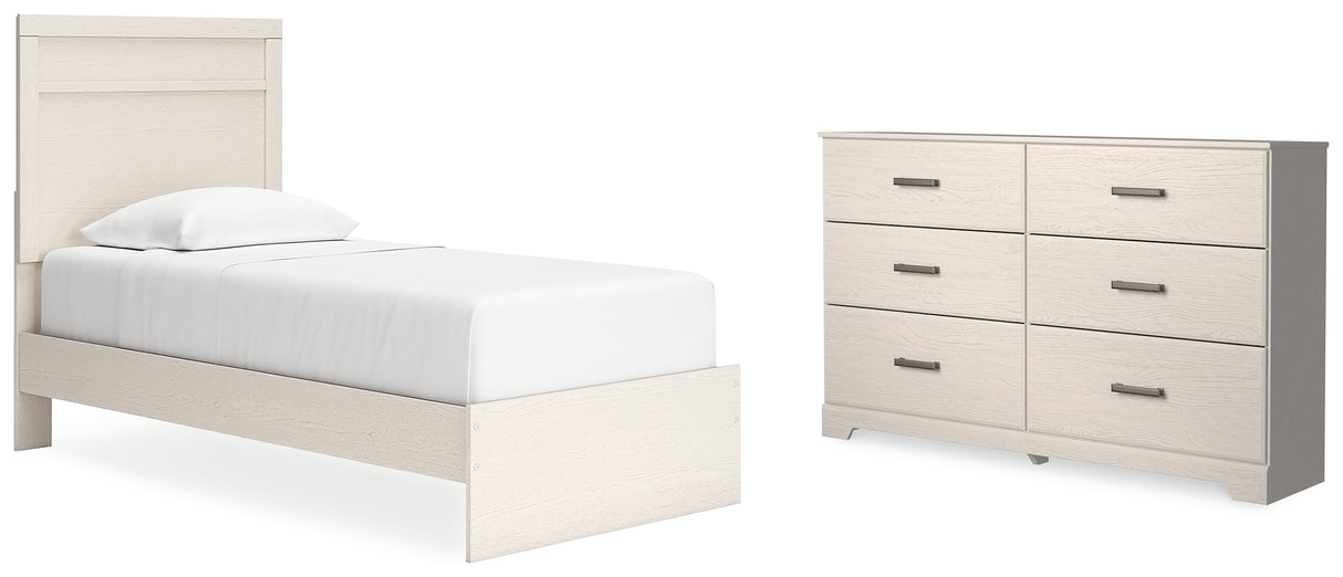 Stelsie Twin Panel Bed with Dresser in White - PKG016239