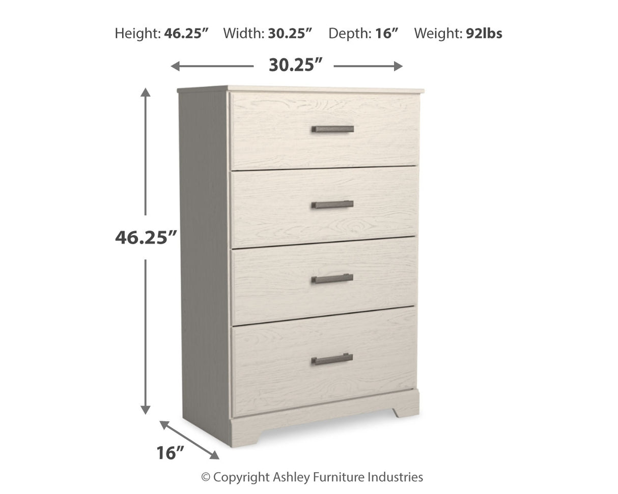 Stelsie Twin Panel Bed with Mirrored Dresser and Chest in White - PKG015995