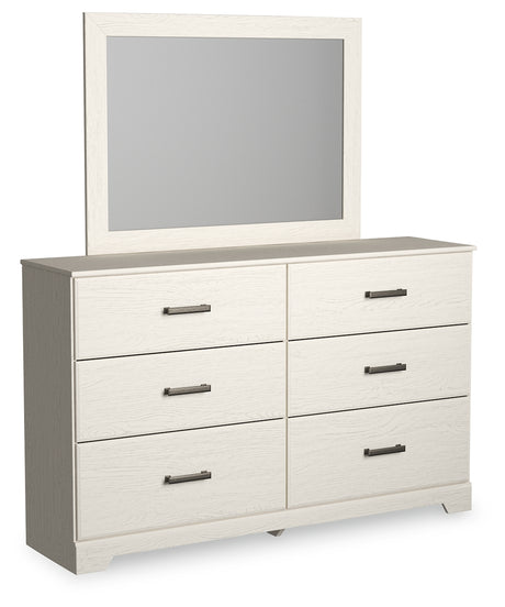 Stelsie Twin Panel Bed with Mirrored Dresser and Nightstand in White - PKG015994