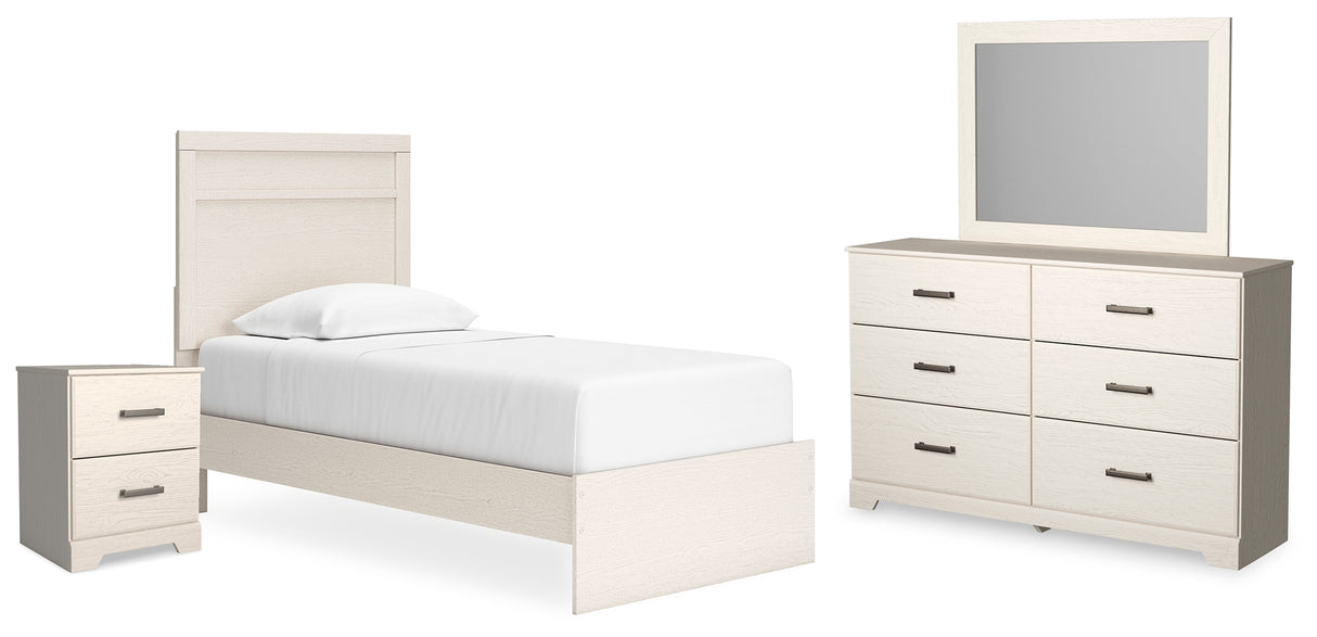 Stelsie Twin Panel Bed with Mirrored Dresser and Nightstand in White from Ashley - Luna Furniture