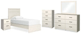 Stelsie Twin Panel Bed with Mirrored Dresser, Chest and Nightstand in White - PKG015996