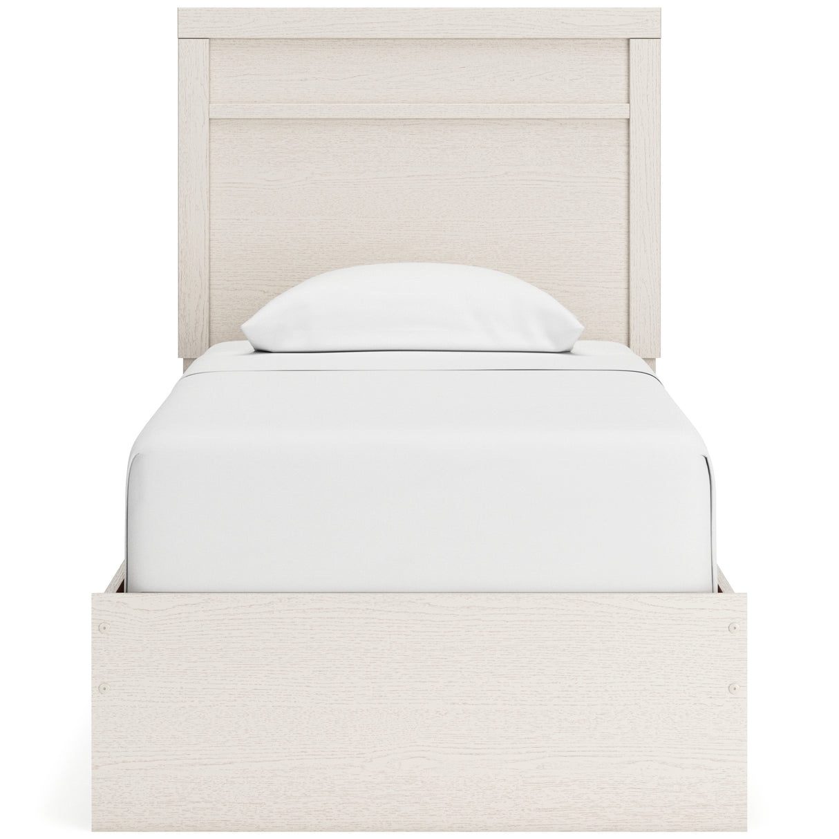 Stelsie Twin Panel Bed with Mirrored Dresser in White - PKG015991