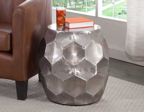 Stomp Round End Table, Nickel from Steve Silver - Luna Furniture