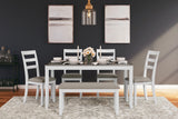 Stonehollow White/Gray Dining Table and Chairs with Bench (Set of 6) from Ashley - Luna Furniture