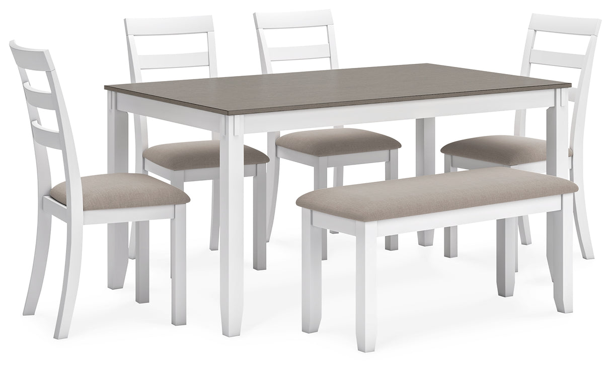 Stonehollow White/Gray Dining Table and Chairs with Bench (Set of 6) from Ashley - Luna Furniture