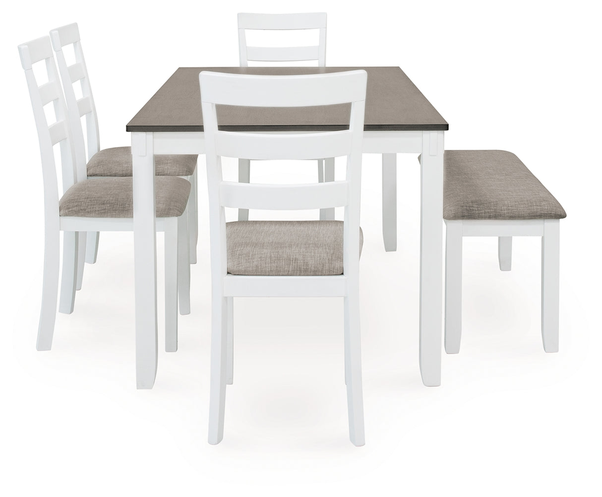 Stonehollow White/Gray Dining Table and Chairs with Bench (Set of 6) from Ashley - Luna Furniture