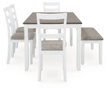 Stonehollow White/Gray Dining Table and Chairs with Bench (Set of 6) from Ashley - Luna Furniture