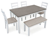 Stonehollow White/Gray Dining Table and Chairs with Bench (Set of 6) from Ashley - Luna Furniture