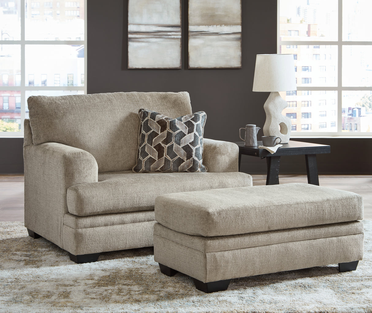 Stonemeade Sofa Chaise, Chair, and Ottoman in Taupe - PKG018537