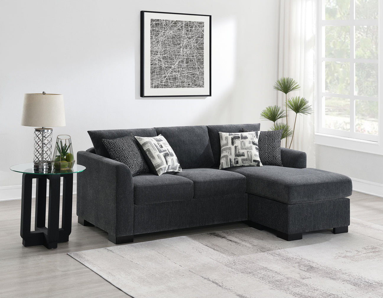 Storey Upholstered Sleeper Sectional Chaise Sofa Dark Grey from Coaster - Luna Furniture