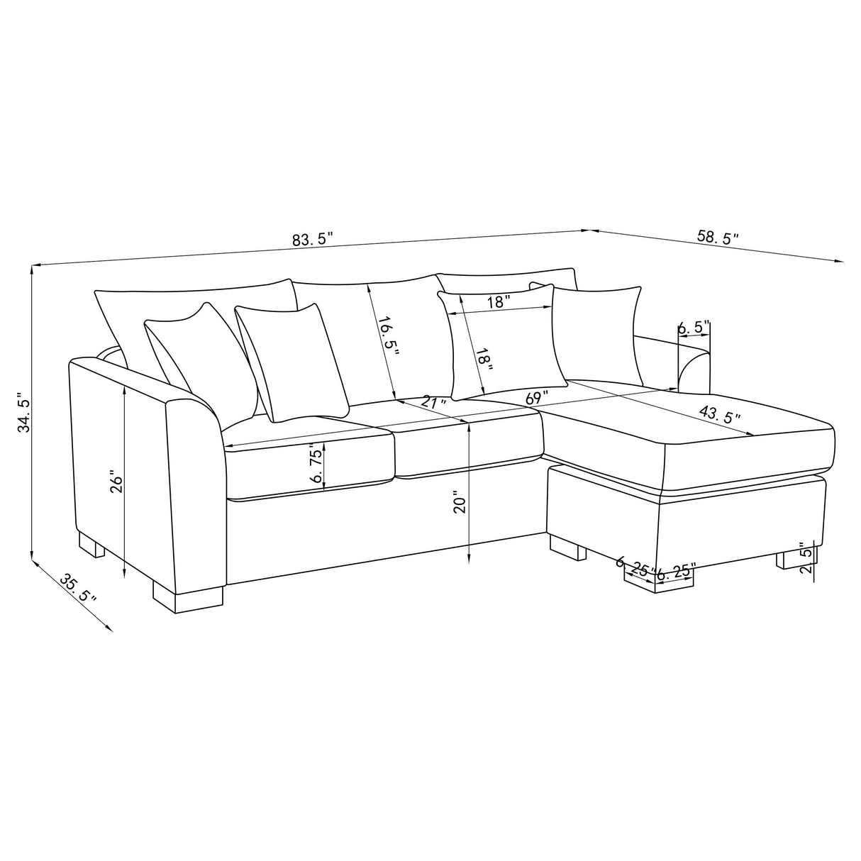 Storey Upholstered Sleeper Sectional Chaise Sofa Grey from Coaster - Luna Furniture