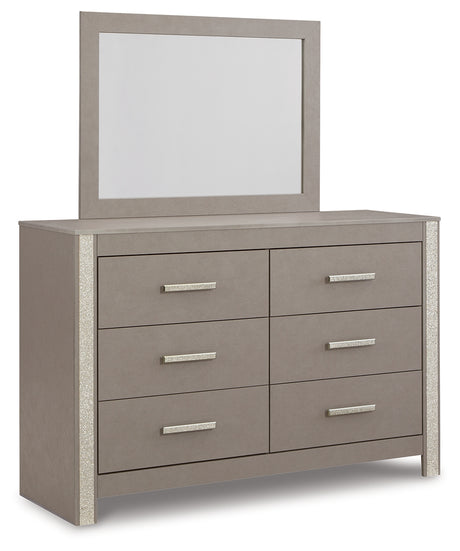 Surancha Full Panel Bed with Mirrored Dresser and 2 Nightstands in Gray - PKG015266