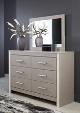 Surancha Full Panel Bed with Mirrored Dresser and 2 Nightstands in Gray - PKG015266