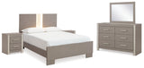 Surancha Full Panel Bed with Mirrored Dresser and 2 Nightstands in Gray - PKG015266