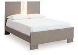 Surancha Full Panel Bed with Mirrored Dresser and 2 Nightstands in Gray - PKG015266