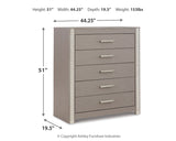 Surancha Full Panel Bed with Mirrored Dresser and Chest in Gray - PKG015269