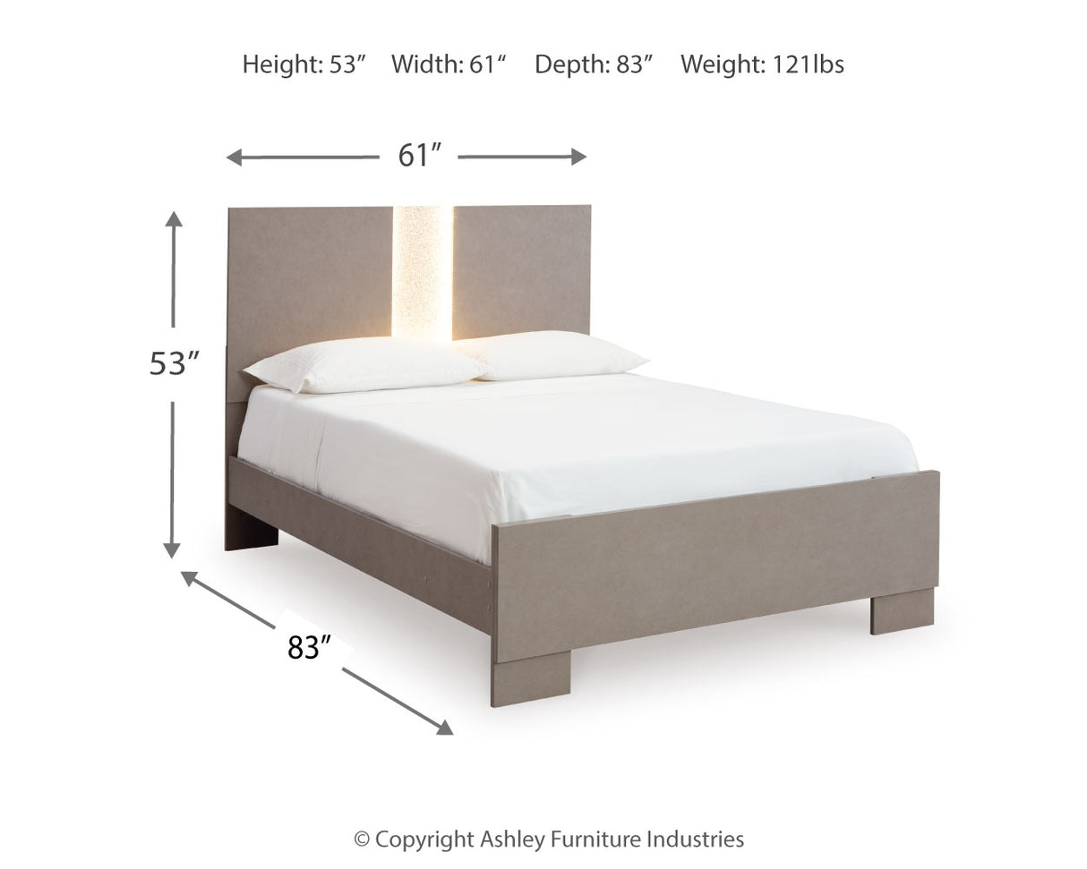 Surancha Full Panel Bed with Mirrored Dresser and Chest in Gray - PKG015269