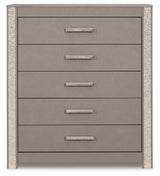 Surancha Full Panel Bed with Mirrored Dresser and Chest in Gray - PKG015269