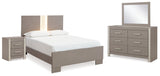 Surancha Full Panel Bed with Mirrored Dresser and Nightstand in Gray - PKG015268