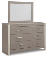 Surancha Full Panel Bed with Mirrored Dresser, Chest and 2 Nightstands in Gray - PKG015267