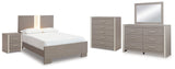 Surancha Full Panel Bed with Mirrored Dresser, Chest and Nightstand in Gray - PKG015270