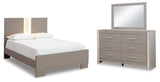 Surancha Full Panel Bed with Mirrored Dresser in Gray - PKG015265