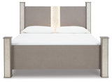 Surancha King Poster Bed with Mirrored Dresser, Chest and 2 Nightstands in Gray from Ashley - Luna Furniture