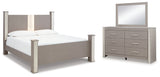 Surancha King Poster Bed with Mirrored Dresser in Gray - PKG015259