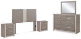 Surancha Queen/Full Panel Headboard with Mirrored Dresser and 2 Nightstands in Gray from Ashley - Luna Furniture