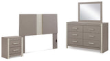 Surancha Queen/Full Panel Headboard with Mirrored Dresser and Nightstand in Gray from Ashley - Luna Furniture