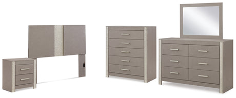 Surancha Queen/Full Panel Headboard with Mirrored Dresser, Chest and Nightstand in Gray from Ashley - Luna Furniture