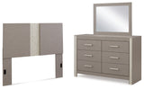 Surancha Queen/Full Panel Headboard with Mirrored Dresser in Gray from Ashley - Luna Furniture