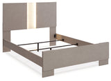 Surancha Queen Panel Bed with Mirrored Dresser and 2 Nightstands in Gray - PKG015242