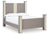 Surancha Queen Poster Bed with Mirrored Dresser and 2 Nightstands in Gray - PKG015248