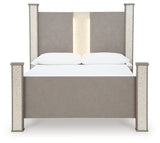 Surancha Queen Poster Bed with Mirrored Dresser and 2 Nightstands in Gray - PKG015248