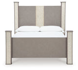 Surancha Queen Poster Bed with Mirrored Dresser and Nightstand in Gray - PKG015250