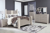 Surancha Queen Poster Bed with Mirrored Dresser, Chest and 2 Nightstands in Gray from Ashley - Luna Furniture