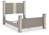 Surancha Queen Poster Bed with Mirrored Dresser, Chest and 2 Nightstands in Gray from Ashley - Luna Furniture