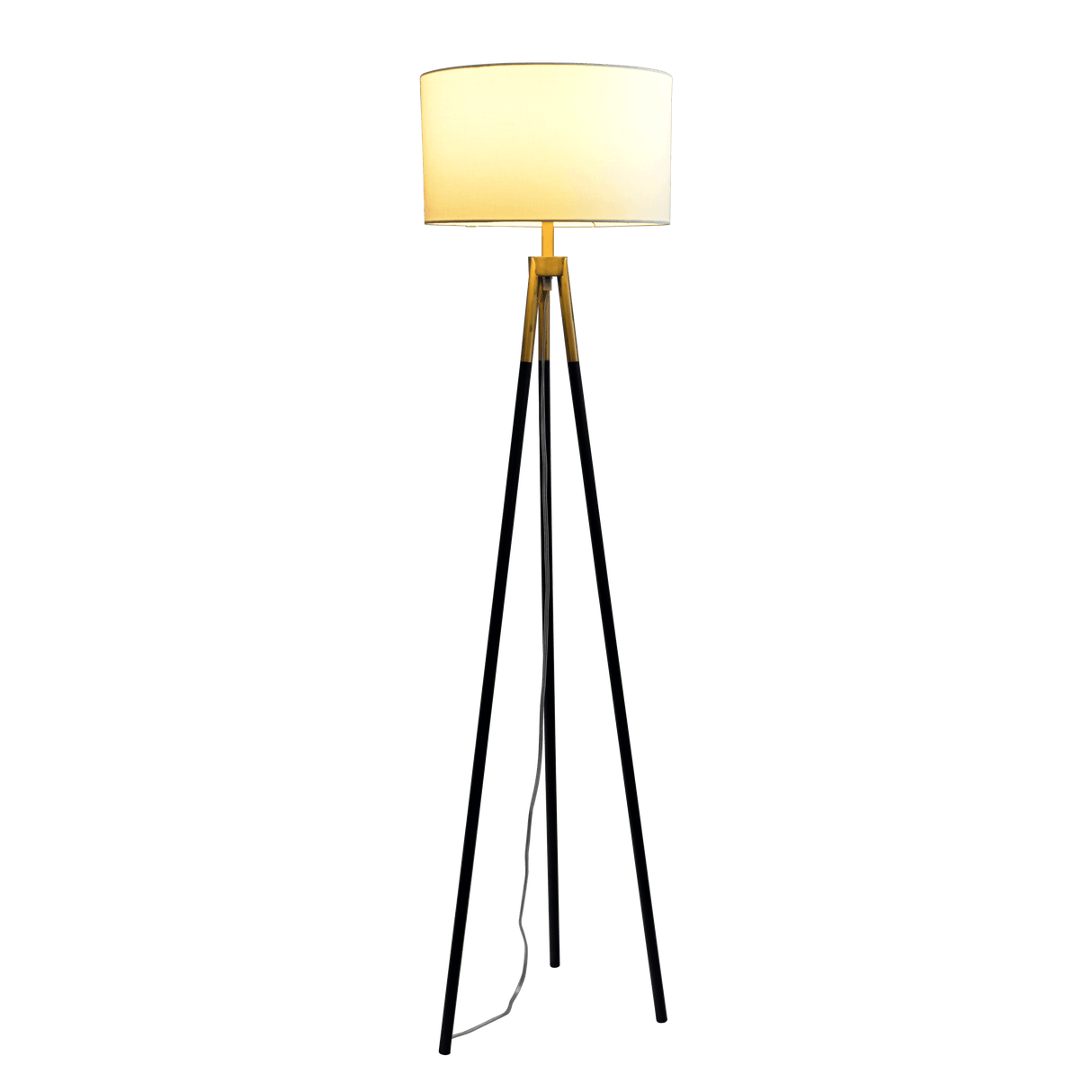 Sway Brassed Gold Floor Lamp with On/Off Switch Triple Legs White Fabric Shade - FLL03701901