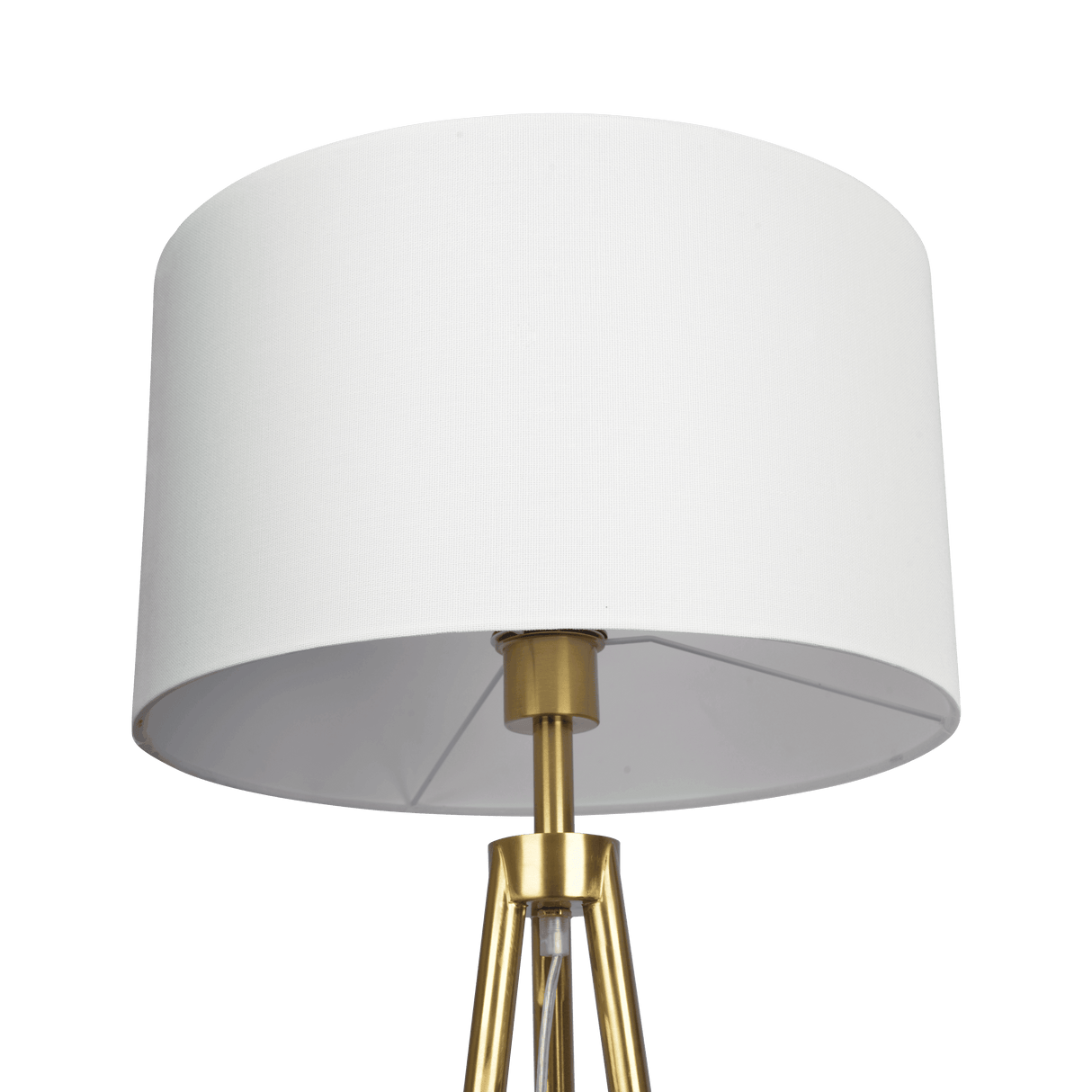 Sway Brassed Gold Floor Lamp with On/Off Switch Triple Legs White Fabric Shade - FLL03701901