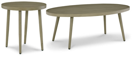 Swiss Valley Outdoor Coffee Table with End Table in Beige from Ashley - Luna Furniture