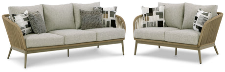 Swiss Valley Outdoor Sofa and Loveseat in Beige from Ashley - Luna Furniture