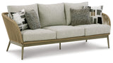 Swiss Valley Outdoor Sofa and Loveseat with Coffee Table in Beige from Ashley - Luna Furniture