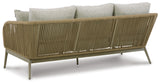 Swiss Valley Outdoor Sofa and Loveseat with Coffee Table in Beige from Ashley - Luna Furniture