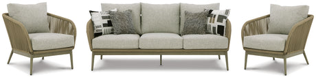 Swiss Valley Outdoor Sofa with 2 Lounge Chairs in Beige from Ashley - Luna Furniture