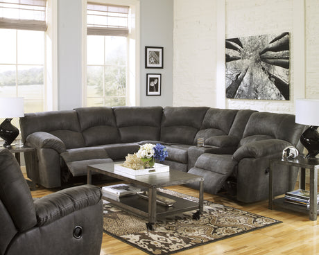 Tambo 2-Piece Sectional with Recliner in Pewter - PKG001049