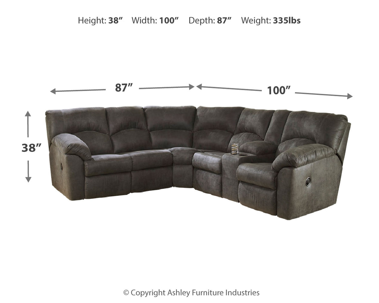 Tambo 2-Piece Sectional with Recliner in Pewter - PKG001049