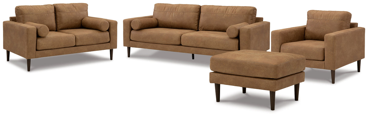 Telora Sofa, Loveseat, Chair and Ottoman in Caramel - PKG015059